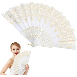 Kalanka-Éventail Pliable, Éventail Chinois, Éventail À Main Pour Femmes, Pliable, Grand, Fait Main, Portable Pour L'été, Danse, Cosplay, Fête, Mariage, Danse De L'église (Blanc) - Neuf