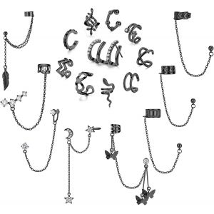 Kal-18 Pi&egrave;ces Oreille Manchette Boucles D'oreilles Avec Cha&icirc;ne Pour Femmes Helix Cartilage Clip On Wrap Clips Oreilles R&eacute;glables Non Perc&eacute;es Manchette D'oreille Ensemble - Neuf