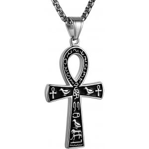 Trahoo-Grand Pendentif Croix Ankh En Acier Inoxydable Symbole Hiéroglyphique Égyptien Antique 55 + 5,1 Cm Chaîne - Neuf