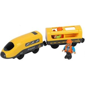 Ensemble de jouets de train électrique pour enfants avec diffusion vocale Batterie alimentée par batterie Jouet de train pour enfants Cadeau de jouet de vacances compatible avec la piste en boisJaune - Neuf