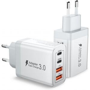 TRAHOO-Chargeur USB C 40W Rapide Multiport, Adaptateur Secteur avec 4 Ports Prise USB Compatible iPhone, Samsung Galaxy, iPad Pro/Air, Android T&eacute;l&eacute;phones, Bloc Chargeur Compact, L&eacute;ger et S&eacute;curis&eacute; - Neuf
