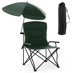Chaise De Camping Avec Parasol R&eacute;glable 62 X 65 X 96 Cm Confortable Pliable En Polyester Vert Helloshop26 20_0011131 - Neuf