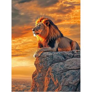 Oayew-Peinture Diamant 40 X 50 Cm Lion Coucher De Soleil Peinture Par Num&eacute;ros Lion Diamond Painting Animaux Mosa&iuml;que Diamant Peinture Art Broderie Point De Croix Images Cadeau D&eacute;coration Murale - Neuf