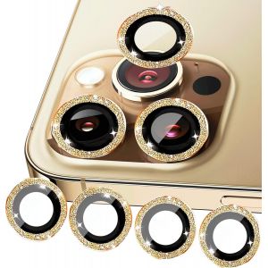 Kal-Compatible Avec Iphone 11/11 Pro/11 Pro Max/11 Mini Protection Bling, Iphone 11, 11 Series En Verre Blindé Pour Appareil Photo À Paillettes (Doré) - Neuf