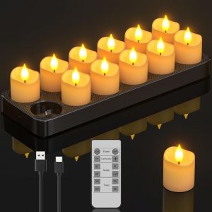 Bougie Chauffe Plat Led Rechargeable, 12pcs Fausse Bougies À Led Votives Flamme Vacillante Bougie Decorative Electrique Avec Télécommande Pour Deco Noel Anniversaire Maison Chambre Mariage - Neuf