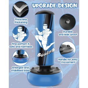 Sac De Frappe 165cm Gonflable Pour Enfants Avec Gants De Sac De Boxe Enfants Pour La Pratique Du Mma, Du Karat&eacute;, Du Taekwondo Et Pour Soulager L'&eacute;nergie De La Pentec&ocirc;te - Neuf