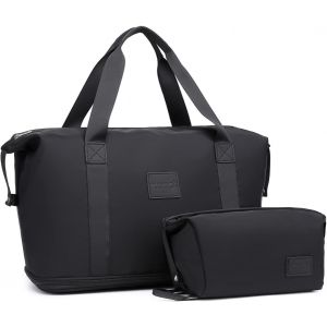 KALANKA-Sac de Voyage Cabine EasyJet u2013 Sac Week-End Pliable & Imperméable 42×40×22, Compartiment Chaussures, Idéal Sport, Maman & Avion (Noir) - Neuf