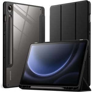 Coque Pour Samsung Galaxy Tab S10 Fe / S9 Fe 10,9 Pouces Avec S Pen Porte-Stylet, Dos En Pc Dur Transparent Clair, Housse Étui Tablette Protection Support À Trois Volets (Noir) - Neuf