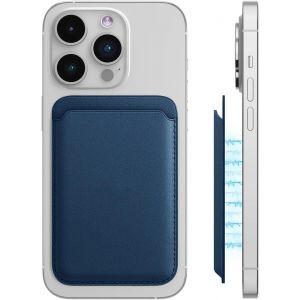 KALANKA-1 pièce Portefeuille magnétique pour iPhone, Porte Carte iphone, Porte-Cartes en PU, Doté d'un porte-cartes et d'un système RFID, Conçu en PU en Cuir Végan, pour Maintien 2 Cartes, bleu - Neuf