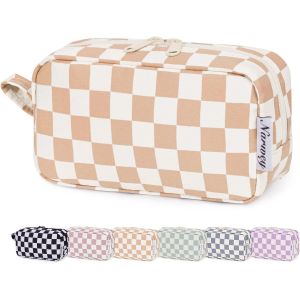 MAA-Trousse de Maquillage de Voyages Sac à Cosmétiques Légère Trousse de Toilette à Fermeture Éclair pour Femme et Homme (Light Damier,Petit) - Neuf