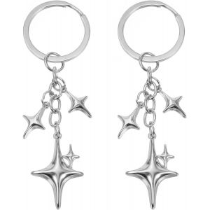 KAL-Y2K Lot De 2 Porte-Cl&eacute;s En Forme D'&Eacute;toile En Acier Inoxydable Argent&eacute; Pour Sac &Agrave; Main, Sac &Agrave; Dos, Voiture, Pendentif De Sac, Breloques De Sac, Argent&eacute;, Taille Unique - Neuf