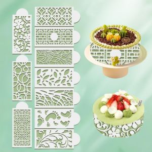 SUBZONAL-Ensemble de 10 Pochoirs pour Gâteaux Réutilisables, Pochoirs réutilisables en forme de fleur, Transparent et Décoratif avec Motifs de Dentelle Florale, Outil de décoration de gâteau¿Modèle A - Neuf
