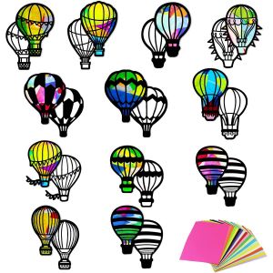 Mevronisshop-Lot De 48 Attrape-Soleil Montgolfière - 12 Types De Montgolfière - Papier De Soie Coloré - Pour Fenêtre, Salle De Classe - Artisanat - Neuf