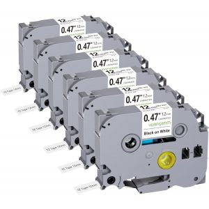 Ruban pour &Eacute;tiqueteuse Yuanqimm Compatible TZe-231 Tze231 Tz-231 Tz231 pour Brother P-touch Ruban 12mm Noir sur Blanc Ruban pour Ptouch PT-D400 PT-H100LB H105 D200 1000 H110 H101 H107B D210,Pack de 6 - Neuf