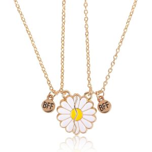 Kgabery-2pcs Demi-Assorti Collier Marguerite,Mignon Collier D'amitié Pour 2 Marguerite Collier Meilleur Ami Collier Tournesol Cadeau Pour Anniversaire Saint Valentin - Neuf