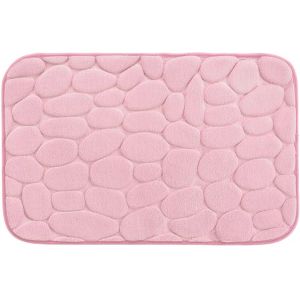 KAL-, Tapis De Bain (50 X 80 Cm) Ricochet Rose Poudre, Microfibre Unie Relief - Neuf