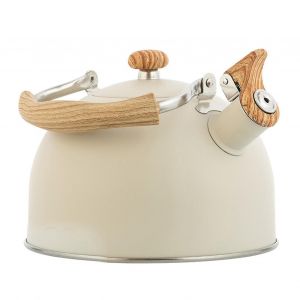 Bouilloire En Acier Inoxydable Pour Tous Types De Feux, 2,5 L, Avec Sifflet Et Poign&eacute;e En Bois Anti-Br&ucirc;lure - Neuf