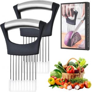 Mevronisshop-2 Pi&egrave;ce Tranche Oignon(Avec Housse De Protection) Porte Tranche Oignons&iquest;Vegetable Slicer Holder,Trancheuse &Agrave; Oignons Pour Viande, Oignons, Pommes De Terre, Tomates, Citrons - Neuf