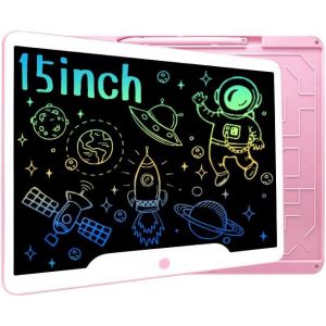 KALANKA-Tablette D'écriture LCD 15 Pouces, Tableau de Dessin Effaçable avec Bouton de Suppression, Bloc-Notes, Ardoise Magique, Apprendre, Travailler, Griffonner, Dessiner, Jouet Educatif (Rose 15"") - Neuf