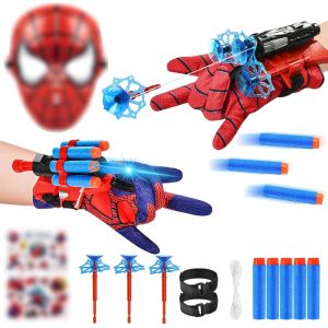 ERYI-Spid-Er Jouet Garçon 3-10 Ans ¿ Lot De 2 Gants Lanceurs Avec Masque Et Autocollants, Gants De Cosplay En Plastique Pour Enfants, Idéal Pour Jeu D¿Extérieur, Cosplay, Anniversaire Et Fête - Neuf