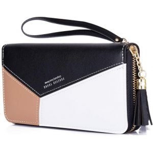 Portefeuille noir pour femme, grande capacité, élégant porte-monnaie en cuir synthétique avec 8 emplacements pour cartes, dont 5 compartiments pour billets et 1 porte-monnaie zippé. - Neuf