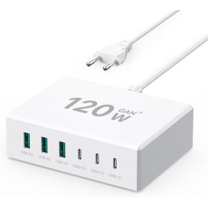 lbgwp60-Chargeur Usb C 120W Charge Rapide 6 Port Pr Usb C Multiple Gan Pd+Qc Adaptateur Secteur Usb C Chargeur Compatible Avec Iphone/Samsung/Google/Tablette/Mobile Power Et Autres Appareils Usb (Bla - Neuf