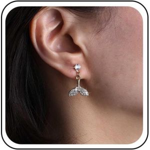 Kal-Boucles D'oreilles Boh&egrave;me Queue En Cristal Boucles D'oreilles Queue Pav&eacute;e Boucles D'oreilles Petites Sir&egrave;nes Boucles D'oreilles Queue De Poisson En Strass Bijoux Pour Femmes - Neuf
