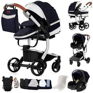 Poussette 3 En 1 Magic Zc Poussette Poussette Combin&eacute;es Poussette De Luxe Tissu Oxford Sac &Agrave; Main Porte-B&eacute;b&eacute; 0-3 Ans Bleu Argent&eacute; - Neuf