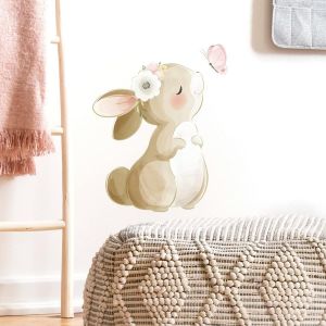 Stickers Muraux Mignon Lapin Autocollant Mural Lapin Baiser Papillon Décoration Murale pour Enfants Filles Chambre Décoration Salon - Neuf