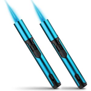 Pack De 2 Briquet Tempête, Jet Flamme Recharge Gaz Briquet Pour Bougies, Cuisine, Camping, Barbecue, Cheminée. Bleu(Vendu Sans Gaz)[APP8810535] - Neuf