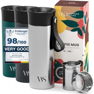 Mug Isotherme Transportable Thermos Café Avec Sangle & Infuseur À Thé En Acier Inoxydable ¿ 360 Ml | Tasse À Café Inox Double-Paroi Isolée Sous-Vide, Sans Bpa, Étanche | Thermos De Voyage - Neuf