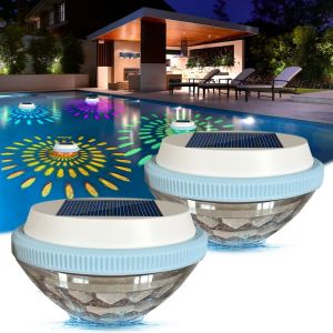 Sansh-2 Pièces Lampe Solaire Piscine Flottante, Lampe Solaire Pour Piscine Avec 7 Modes, Ip68 Étanche, Lumiere Solaire Piscine, Lumiere Piscine Solaire Pour Spa Jardin Fête - Neuf