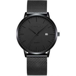 Montre Homme Ultra-Mince 7mm Epaisseur Simple Etanche Minimaliste Analogique Quartz Montres Bracelet Pour Homme Noir Acier Inoxydable Mode Avec Date - Neuf
