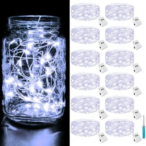 Lot De 12 Mini Guirlande Led &Agrave; Pile, 2M 20Led 3 Modes Guirlande Lumineuse Pile, Ip65 &Eacute;tanche Petite Guirlande Lumineuse Led Interieur D&eacute;coration Pour Jardin, Chambre, Mariage, F&ecirc;te, No&euml;l,Blanc Froid - Neuf