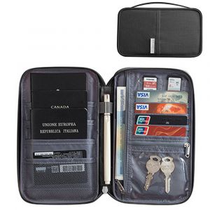 Pochette de voyage pour passeport avec compartiments pour documents et cartes - Noir - Neuf