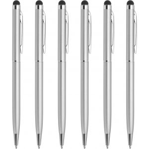 6pcs M&eacute;tal Stylet Stylo Bille Stylo 2 en 1 Universel R&eacute;tractable Encre avec Stylets Conseils pour Tous Capacitif Tactile &Eacute;cran Appareil, Argent - Neuf
