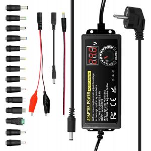 acdsgd-Alimentation Universelle 72 W 3V-24V r&eacute;glable &iquest; Alimentation &agrave; d&eacute;coupage AC/DC 100-240V avec 14 Embouts, convertisseur de polarit&eacute; + c&acirc;ble testeur, Max. 3A - Neuf