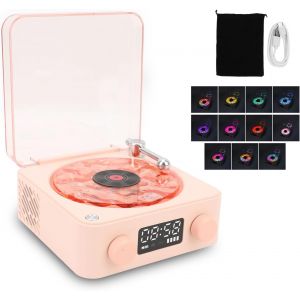 lbgwp60-Haut-Parleur Bluetooth En Forme De Tourne-Disque Vintage, Son Stéréo, Haut-Parleur Sans Fil Portable À Quatre Modes Avec Horloge Et Lumière Ambiante Pour Chambre À Coucher, (Rose) - Neuf