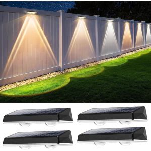 Applique Murale Ext&eacute;rieur Solaire &Eacute;tanche Ip67, 4 Unit&eacute; Lumiere Solaire Exterieur Blanc Avec 3 Modes Lampe Solaire Exterieur Puissante Pour Cour, Jardin Et Cl&ocirc;ture - Neuf