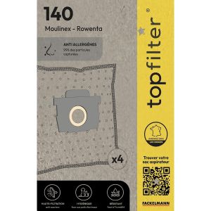 Topfilter 140, 4 Sacs Aspirateur Pour Rowenta Et Moulinex Boîte De Sacs D'Aspiration En Non-Tissé, 4 Sacs À Poussière (30 X 26 X 0,1 Cm), Blanc[SSE7114101] - Neuf