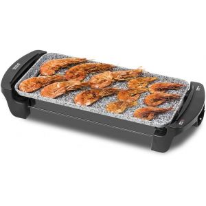 Nouvelhorizonstore-R&ocirc;tissoire &Eacute;lectrique Rock&water 2000. Rev&ecirc;tement En Pierre Rockstone, Thermostat R&eacute;glable, Lavable Au Lave-Vaisselle, 40 X 20 (1800 W, Gris Et Noir) - Neuf