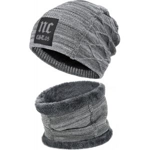 Hommes Femmes Hiver Bonnet &Eacute;charpe Ensemble Chaud Tricot Doubl&eacute; Polaire Chapeau Cache-Cou Cadeau Homme Femme - Neuf