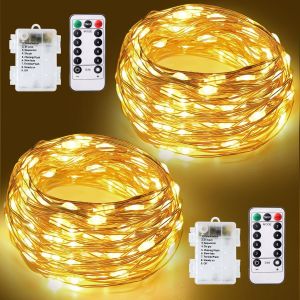 Kalanka-Guirlande Lumineuse,[2 Pi&egrave;ces]12m 120 Led 8 Modes, Minuterie Dimmable Avec T&eacute;l&eacute;commande, Ip65 &Eacute;tanche Fil Cuivre Fairy Lights Pile, Blanc Chaud,Pour Int&eacute;rieure Ext&eacute;rieure, Chambre,Maison,Jard - Neuf