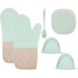 ERYI-Set De 6 Gants De Four En Silicone Vert Menthe ¿ Maniques Cuisine Résistantes À La Chaleur ¿ Gants Anti-Brûlure Pour Cuisson, Pâtisserie Et Grillade, Idéaux Pour Cuisine Pratique Et Stylée - Neuf