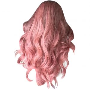 Perruque Synthetique Longue Et Ondulee Rose Pour Femmes Et Filles, Perruque Bouclee Avec Raie Au Milieu, Resistante A La Chaleur, Pour Costume De Cosplay - Neuf