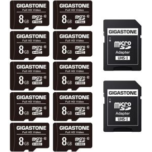 Carte M&eacute;moire 8 Go Lot De 10 Cartes, Haute Vitesse De Lecture Allant Jusqu'&agrave; 80 Mo/S. Id&eacute;al Pour Portable Full Hd Vid&eacute;o Cam&eacute;ra Drone, U1 C10 Carte Micro Sdhc Avec 4 &Eacute;tuis Et 2 Adaptateurs Sd - Neuf