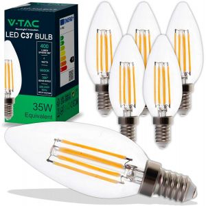 6x Ampoules Led Filament Bougie E14-4w (Équivalent À 35w) 400 Lumen-6400k Blanc Froid-Ouverture Du Faisceau Lumineux 180°-Ampoule Efficacité Maximale Et Économie D'énergie - Neuf
