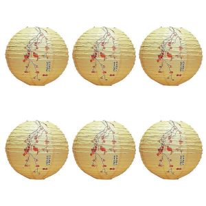 6 pcs lanterne en papier,12 pouces style oriental décoratif fête ronde lanternes en papier (kaki sans - Neuf