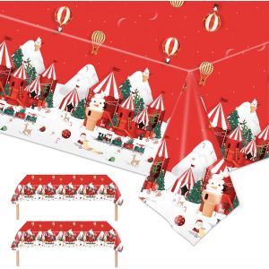 2 Pièces Nappe Plastique de Noel Rectangulaire,137x274cm Rouge Nappe Jetable Bonhomme Père Noël Nappe pour Noël Party Anniversaire Nouvel an Fêtes de Fin d`année Cuisine Buffet.[F62] - Neuf