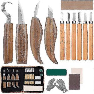 Ensemble de 15 outils de sculpture sur bois en acier au carbone avec couteau &agrave; crochet, outils de gravure professionnels pour le travail du bois. - Neuf